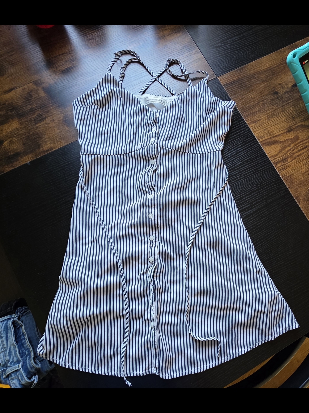 Striped Button-Front Summer Dress - Navy & White- MISSING A BUTTON
